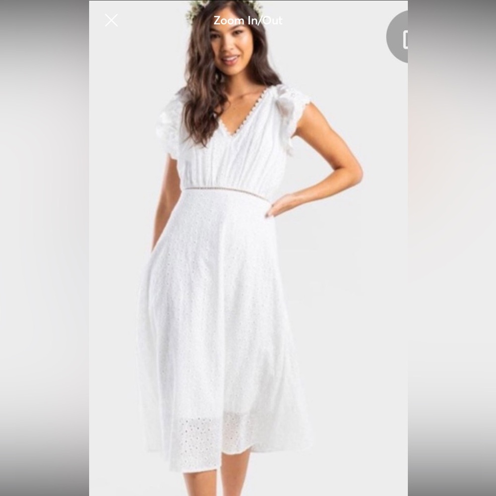 Blue Rain Elegant White Eyelet Lined Midi Sorority Dress Size Large NEW